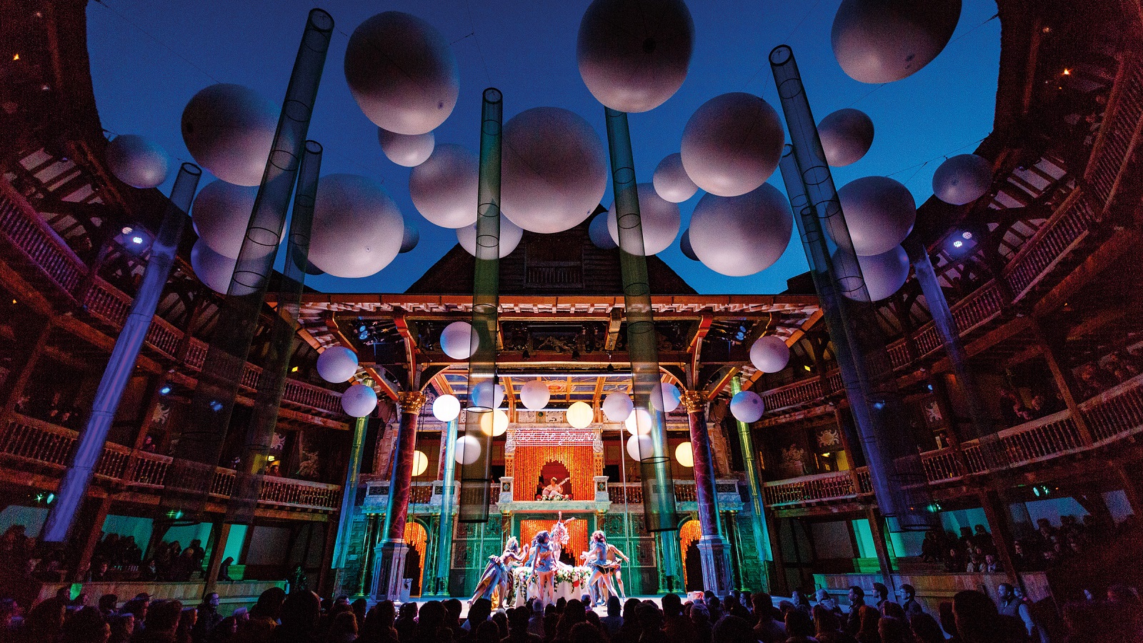 GLP X4 Bars from backdrop to first theatrical lighting rig at Shakespeare’s globe
